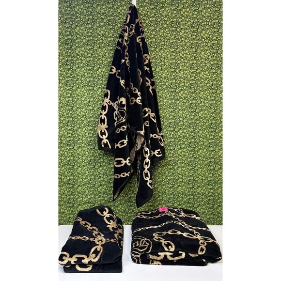 Juicy Couture Black & Gold Chain Bath Towels Luxury Cotton/Viscose Glam Bathroom - Picture 10 of 10